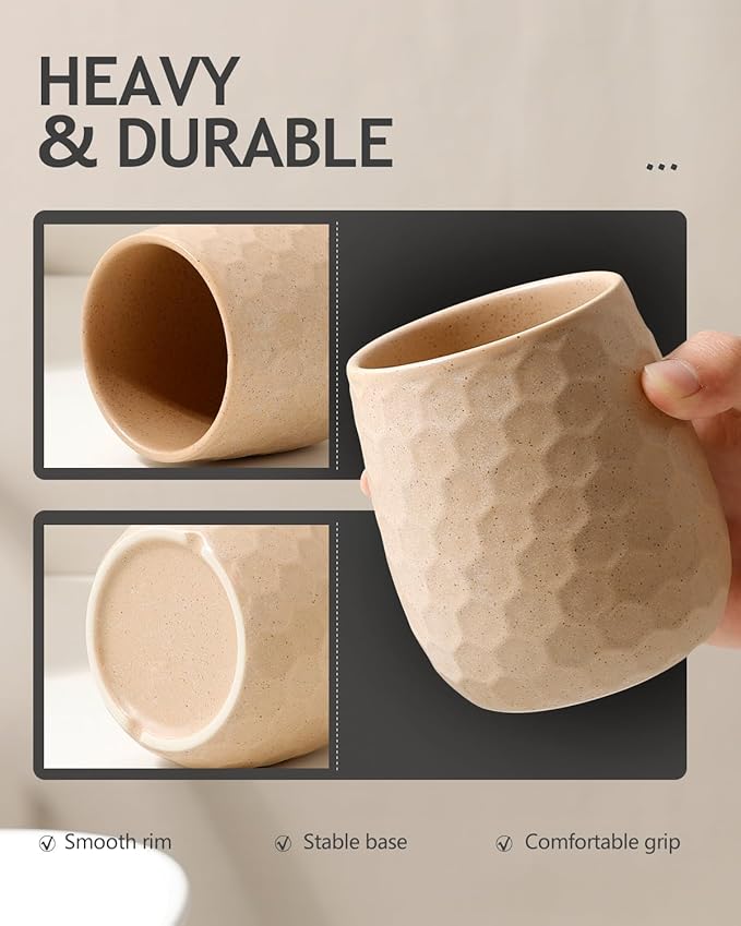 Toothbrush Holder, Tooth Brush Holder for Bathroom - Ceramic Toothbrush Cup Toothbrush Holders Countertop, Khaki Makeup Brush Holder Pen Holder, 3.62" x 3.62" x 3.93", ANTIS'S HOME
