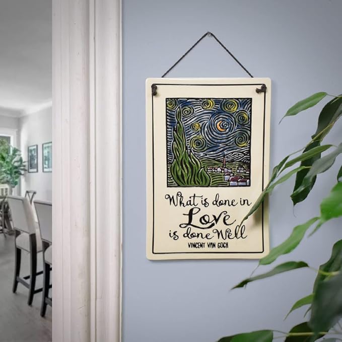 Modern Artisans What is Done in Love is Done Well/Van Gogh Quote Ceramic Wall Plaque, 7.25-Inches, American Made