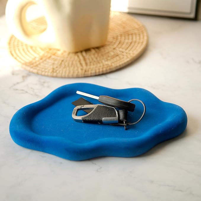 Jewelry Dish Trinket Tray for Women, Ring Dish Holder, Unique Cloud Shape Ceramic Plate Cute Things Vanity Aesthetic Room Decor Mother's Day Birthday (Klein Blue)