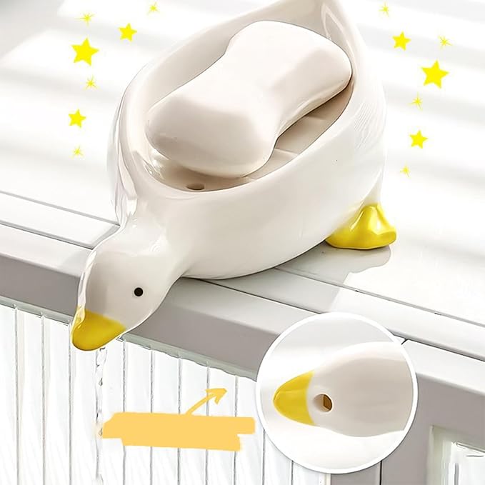 1 Pack Duck Ceramic Soap Dishes,Soap Holder with Drain,Soap Dish Container,Dish Soap Tray,Sponge Holder,Soap Tray for Shower,Bathroom,Bar,Kitchen,Counter (Duck)