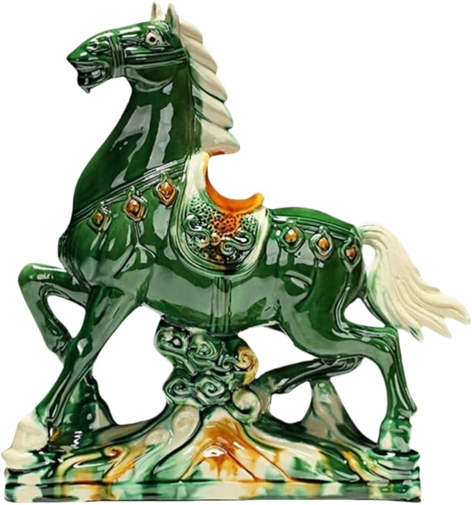Statue Crafts Ceramic Horse Sculpture Home Office Living Room Ornaments High-End Feng Shui Decorations Asian Art Green Trumpet