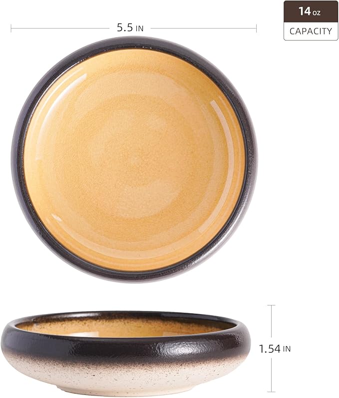 Uaral Ceramic Salad Plate,Plates and Bowls Set,Serving Dish Set,Appetizer Plates Set of 4,5.5inch,14oz(Crack Yellow)