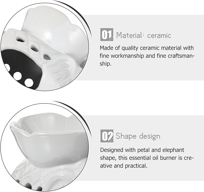 Healifty Wax Melt Warmer Ceramic Elephant Essential Oil Burner Aroma Burner Tealight Candle Holder for Yoga Spa Home Bedroom Decor (White)