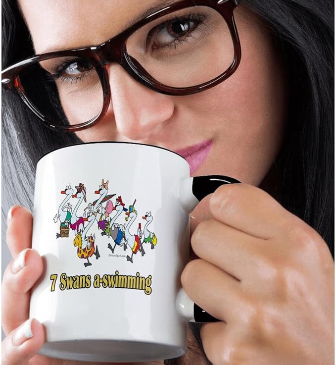 3dRose Seven Swans A-Swimming Two Tone Mug, 11 oz, Black/White