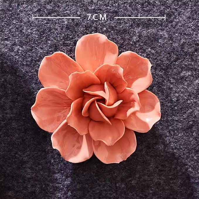 Ceramic Flower Wall Art, Artificial 3D Flower Wall Art, Handmade 3D Wall Art Hanging Sculpture, Porcelain Flower Wall Decoration for Home Office Decor (Orange,Camellia,2.76")