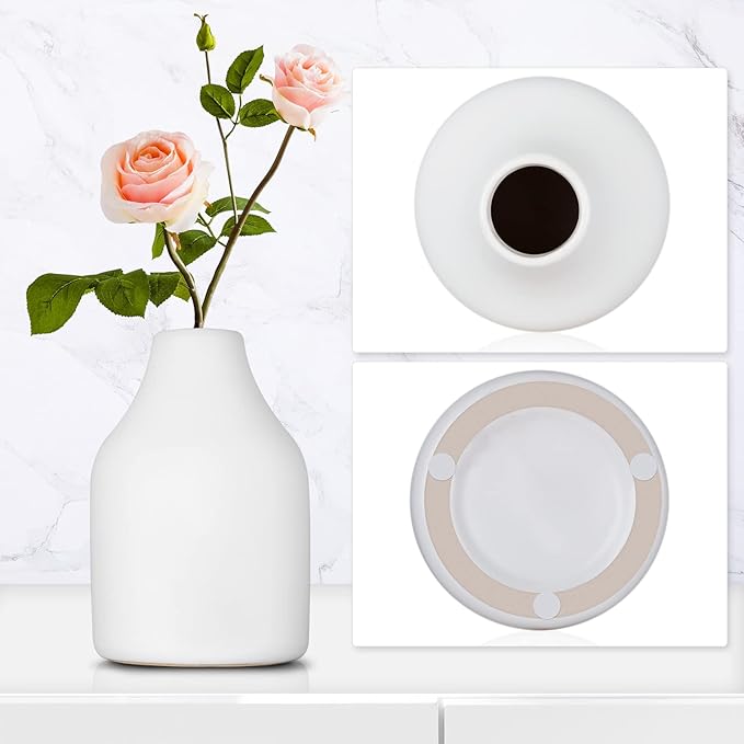Ceramic Vase-Dry Flower Vases for Home Decor Flower Vase for Modern Farmhouse,Living Room Decoration Ideal Shelf Décor, Table Décor, Bookshelf, Mantle, Entryway (White-Straight vase)