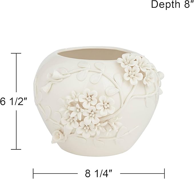 Bloomer 8 3/4" Wide White Glazed Floral Cottage Core Decorative Vase - Dahlia Studios