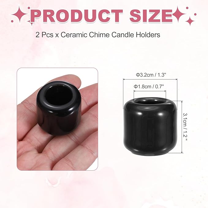 uxcell 2 Pcs Ceramic Chime Candle Holders, Small Ceramic Candle Holders for Birthday Parties Dinners Weddings Table Centerpiece Gatherings Anniversaries Occasions, Black