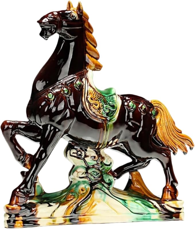Home Decor Ceramic Horse Sculpture Home Office Living Room Ornaments High-End Feng Shui Decorations Asian Art Brown Large