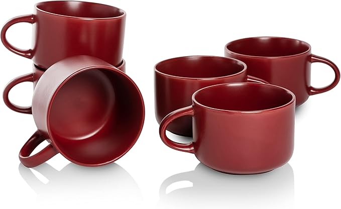 10 Strawberry Street Wazee Matte 4.75"/22 oz Oversized Mug, Set of 6, Red