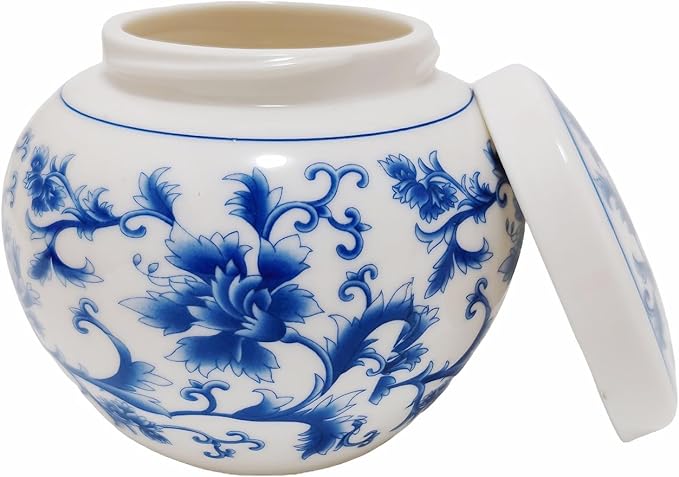 WF Chinese Ceramic Ceramic Ginger Jar Blue and White Porcelain Canister storage Containers With Lids Ashes Container Home Decoration 500 ML