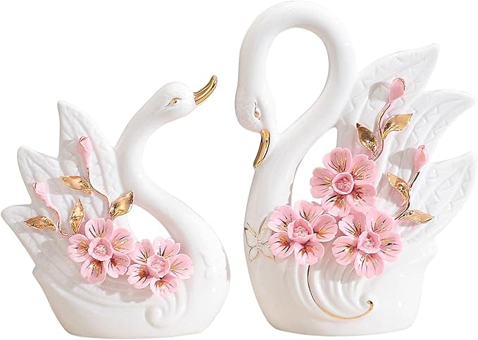 Fenteer Couple Swan Statues for Table Centerpiece Set of 2 Home Decor, Style C