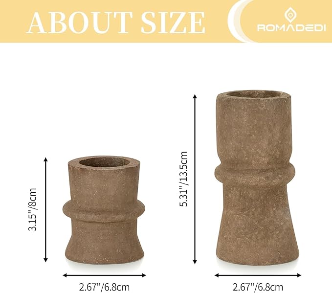 Romadedi Candlestick Holders Boho Decor: Taper Candle Holders Paper Mache for Living Room Modern Decorations Candle Stick Dining Table Centerpiece Fireplace Home Decoration Brown