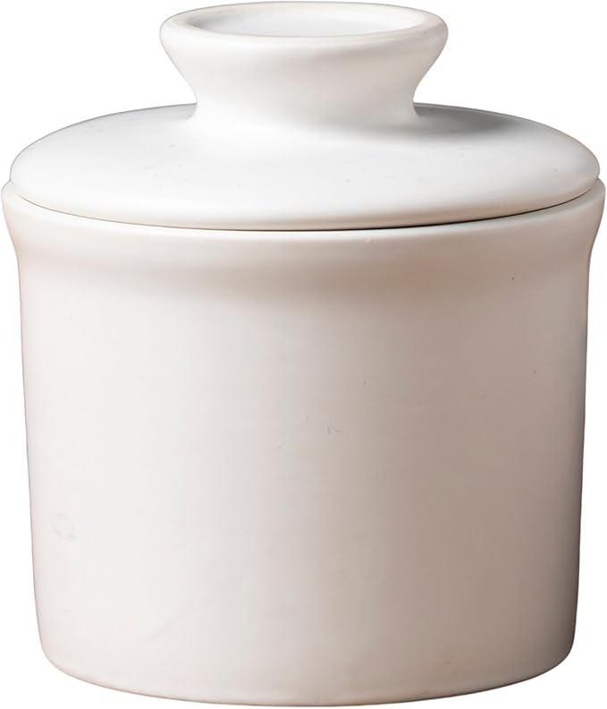 Stoneware Butter Crock with Lid, Ceramic Butter Dish with Water Line, Countertop Butter Keeper, Butter Holder for Countertop, White