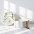 COLLECTIVE HOME Monogram Initial Jewelry Box with Bow - Elegant Ring Holder & Earring Dish | Christmas Gift Idea for Women, Unique Birthday Present for Her (M)