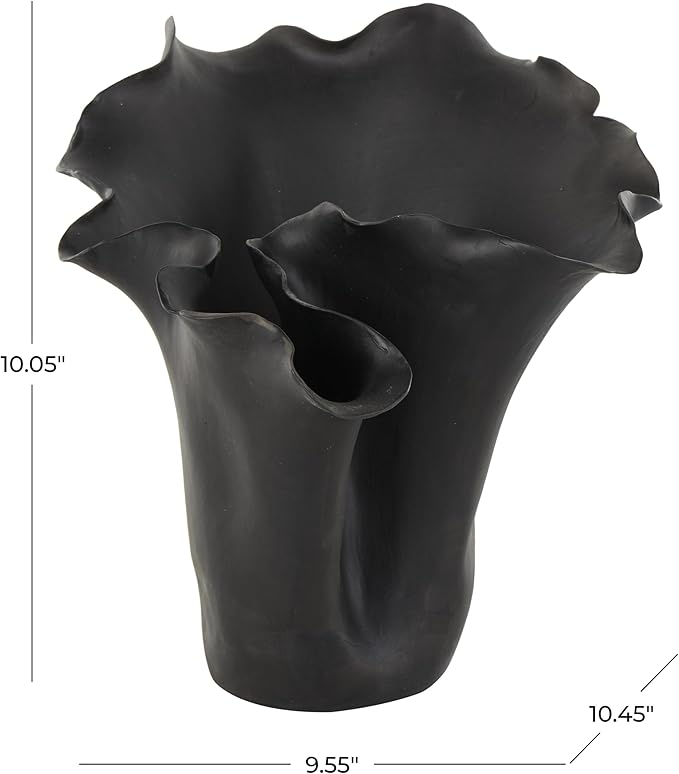 Deco 79 Ceramic Floral Decorative Vase Abstract Floral Inspired Centerpiece Vase, Flower Vase for Home Decoration 10" x 10" x 10", Black