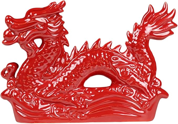 Sculpture Collectibles Ceramic Zodiac Dragon Sculpture Asian Feng Shui Ornaments Symbolize Power and Nobility Red