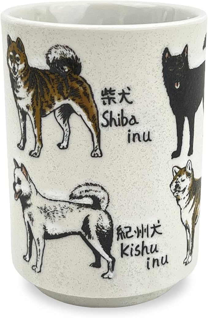 Japanese Tea Cup - Pottery 9 fl oz, Yunomi Mug, Sushi Made in Japan (C3-27 Japanese Dog)