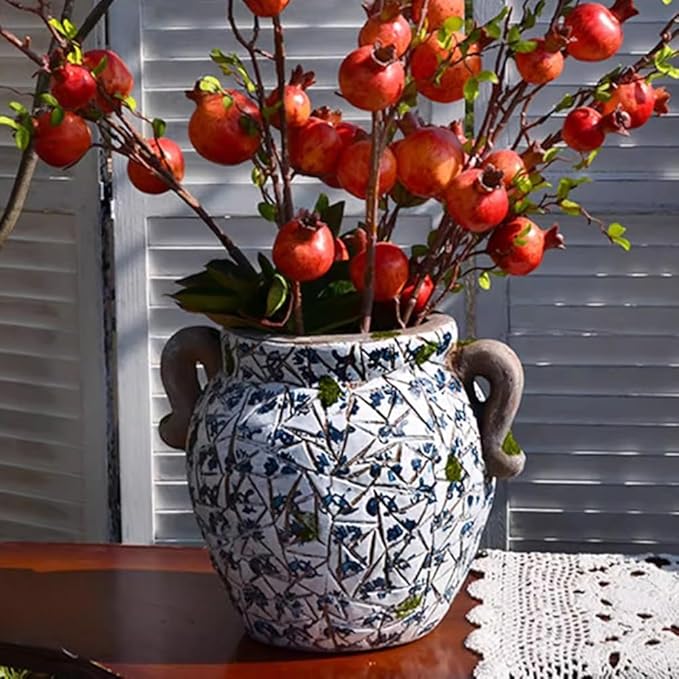 GZHERVICES Magnesium Oxide Sculpture Planter, Hand Painted Imitation Blue & White Floral Porcelain Ceramic Decorative Flowerpot, with Drainage Hole, Garden Pots Chinese Asian Design