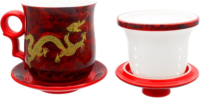 PLESIU Yuhytop Groye Tea Talent Porcelain Tea Cup with Infuser Lid and Saucer Sets - Chinese Jingdezhen Ceramics Coffee Mug Teacup Loose Leaf Tea Brewing System for Home Office