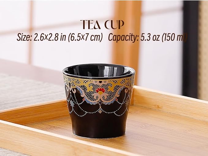 Japanese Tea Set for Adults, Japanese Teapot Set with 1 Teapot (32oz/920ml), 6 Tea cups (4.5oz/130ml), 1 Tea Tray, 1 Stainless Infuser, Kiln altered glaze Porcelain tea set (Jeweled Necklace)