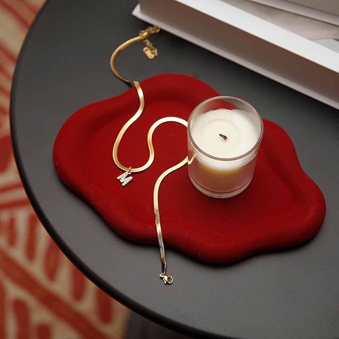 Jewelry Dish Trinket Tray for Women, Ring Dish Holder, Unique Cloud Shape Ceramic Plate Cute Things Vanity Aesthetic Room Decor Mother's Day Birthday (Flocked Scarlett)