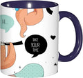 Animal,Ceramic Coffee Mug, Sloths Smiles Sleeping Lazy Does Yoga Words, Funny Tea Cup, 6 Colors to Choose, 11 Oz, Dishwasher and Microwave Safe (Navy blue)