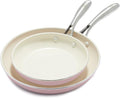 GreenLife Artisan Healthy Ceramic Nonstick, 8" and 10" Frying Pan Skillet Set, Stainless Steel Handle, Induction, PFAS-Free, Dishwasher Safe, Oven Safe, Pink