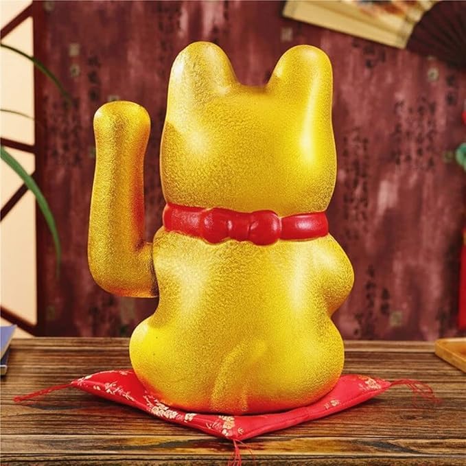 Luck Cat-Waving Arm Cat 9 Inches Gold Business is Booming Lucky Cat Chinese Feng Shui Deoration Cat Ceramic Maneki Neko Lucky Fengshui Cat Japanese Lucky Cat
