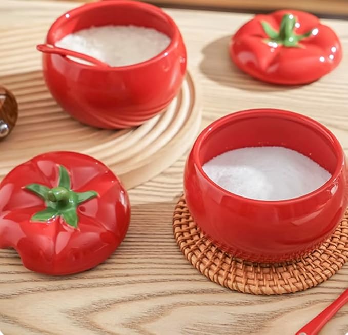123Arts Sugar Bowl Tomato Ceramic Spice Jar Storage Jar with Spoon
