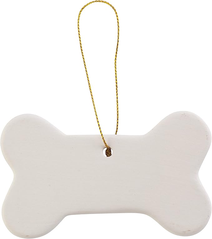 Creative Hobbies Ready to Paint DIY Ceramic Bisque Bone Shape Ornaments with Hanger for Christmas Tree and Holiday Decoration | Pack of 12