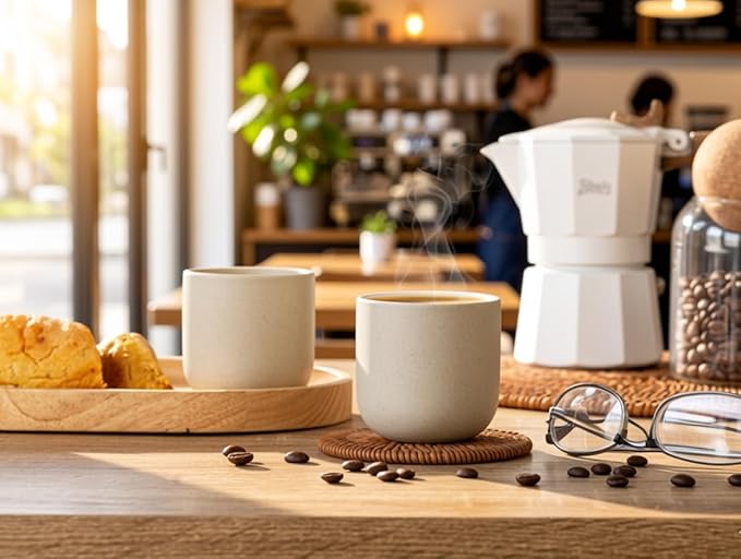 Ceramic Espresso Cups Set of 4,Double Espressos Shot Cup,4 oz Ceramic Cups,Small Coffee Cups,Tea Cups Set of 4,Espresso Accessories (Natural Beige, S)