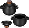 2 Pcs 84 oz Korean Stone Pot Clay Cooking Pot Set Ceramic Dolsot Bowl with Lid, Sizzling Hot Pots for Bibimbap and Soup, Kimchi, Ttukbaegi and Koreans Stew, Microwave Safe Donabe Pots, Black