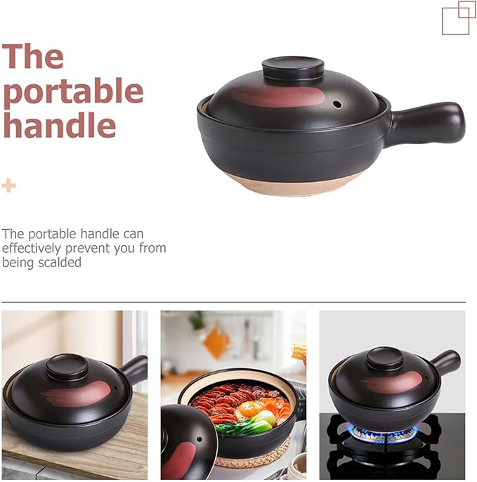 Clay Pot for Cooking Asian Food with Silicone Lid and Single Handle Traditional Terracotta Casserole Soup Pot for Gas Stove 10 Inch Kitchen Cookware for Home and Restaurant