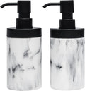 2-Pack White Marble Style Resin Soap Dispenser Set for Bathroom Countertop&Kitchen Sink Decor, Large-Openning Liquid Bottles with Matte Black Pumps Easy Refil-10 oz,Elegant and Solid Design