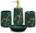CERBIOR Bathroom Accessories Set,4 Pcs Ceramic Bathroom Decor Accessory,Includes Toothbrush Holder, Toothbrush Cup, Soap Dish for Decorative Countertop and Housewarming Gift(Green 4pcs)