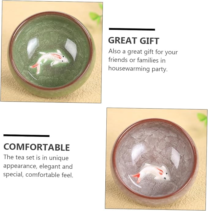 Luxshiny 6pcs Ceramic Fish Teaware Set Smooth Teaware Set Asian Tea Cup Set for Home Party Restaurant