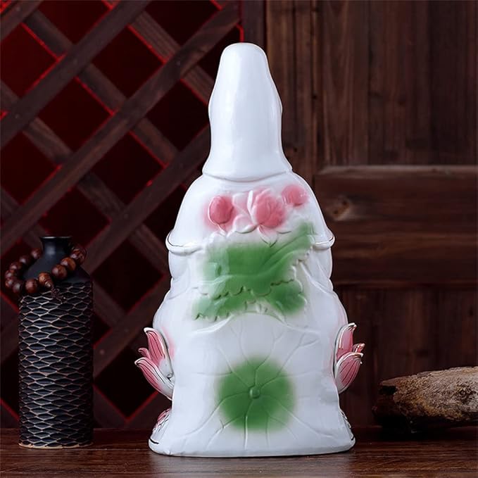 Guan Yin Statue Ceramics Quan Yin Statue Buddhist Avalokiteshvara Kuanyin/Buddhism Statue on Lotus -Best Chinese Feng Shui Gifts