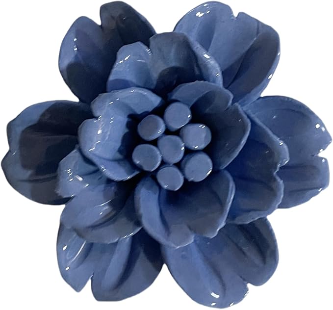 AMERRY Snow Lotus,3.54" Ceramic Flower Wall Art, Artificial 3D Flower Wall Art, Handmade 3D Wall Art Hanging Sculpture, Porcelain Flower Wall Decoration for Home Office Decor (Dark Blue)