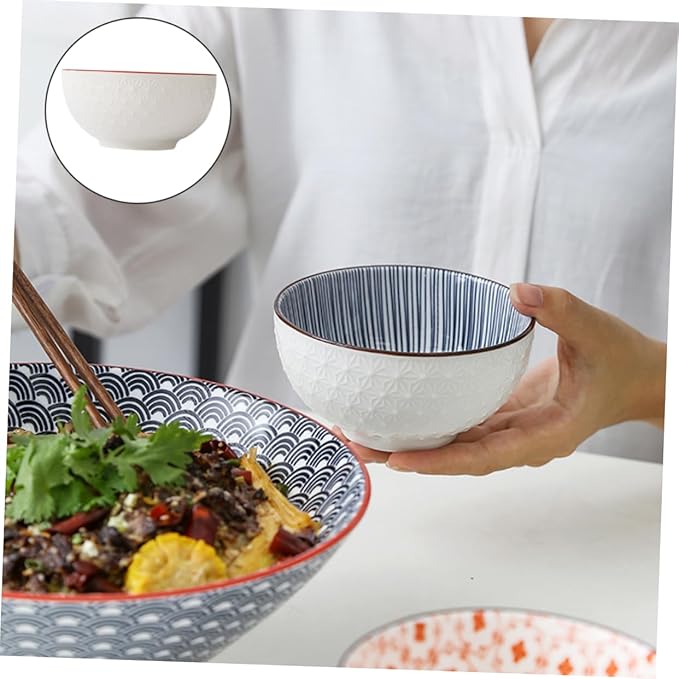 YARNOW 2pcs Decorative Ceramic Serving Bowls Multifunctional Salad Soup and Noodle Bowls Elegant Relief Design for Home Kitchen and Dining Room Use