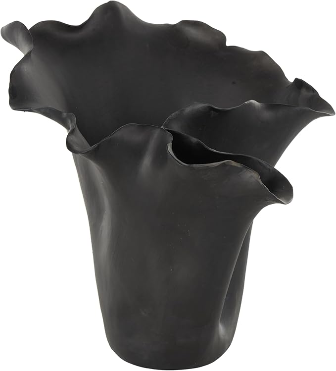 Deco 79 Ceramic Floral Decorative Vase Abstract Floral Inspired Centerpiece Vase, Flower Vase for Home Decoration 10" x 10" x 10", Black