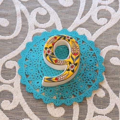 Large Ceramic Housewarming Sign Ceramic Address Plaque House Numbers Sign Door Personalized Coloured Decorative Hand Decoratede Housewarming Gifts Tulip Design 12 * 9 cm (Yellow, 9)