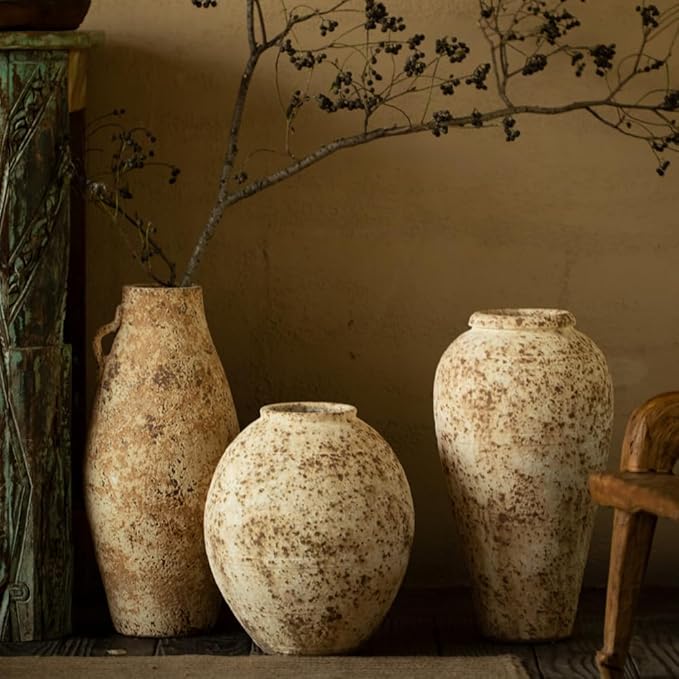Ceramic Rustic Farmhouse Vase,Extra Large Terra Cotta Vase, Huge Pottery Decorative Flower Vases for Living Room Entryway Table Centerpiece Decor(14.5'' X 11'' x 11'')