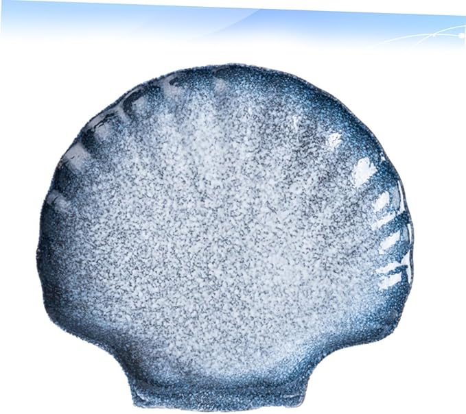 Creative Shell Shape Ceramic Plate Blue Tone Household Dinnerware for Salad Pasta Fruits Easy-clean Porcelain Dish for Home Restaurant Hotel Use