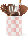 Utensil Holder，7.2 Inch Checkered Utensil Holder, Ceramic Cooking Utensil Spoon/Spatula Holder for Countertop, Kitchen Decor and Accessories for counte(Purple)