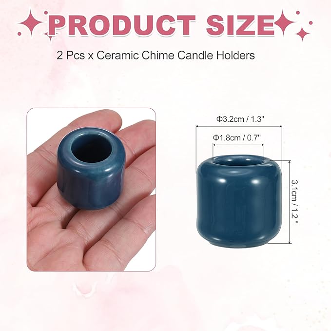 uxcell 2 Pcs Ceramic Chime Candle Holders, Small Ceramic Candle Holders for Birthday Parties Dinners Weddings Table Centerpiece Gatherings Anniversaries Occasions, Dark Blue