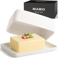 MIAMIO - Ceramic Butter Dish with Lid for Countertop, Holds 2 Sticks of Butter/Butter Holder and Container with Ceramic Lid, Butter Dish for Refrigerator (White)
