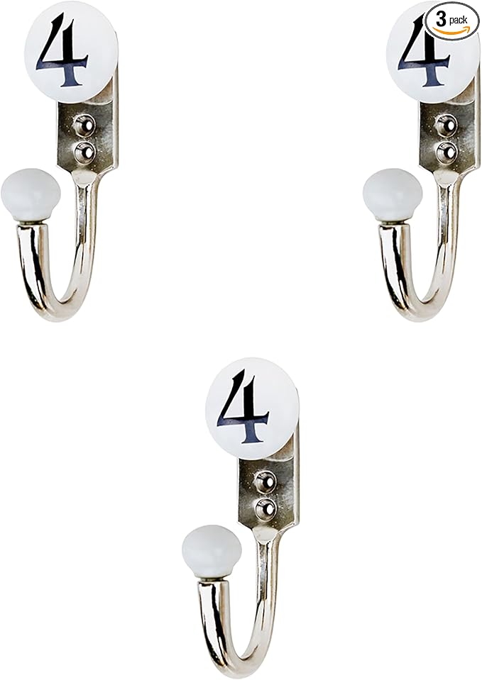 IndianShelf 3-Pack White Ceramic, Zinc Decorative Cute Hooks for Hanging Coats, Jackets, Leash, Hat, Towel, Backpack, Purse, Handbag for Bathroom Décors