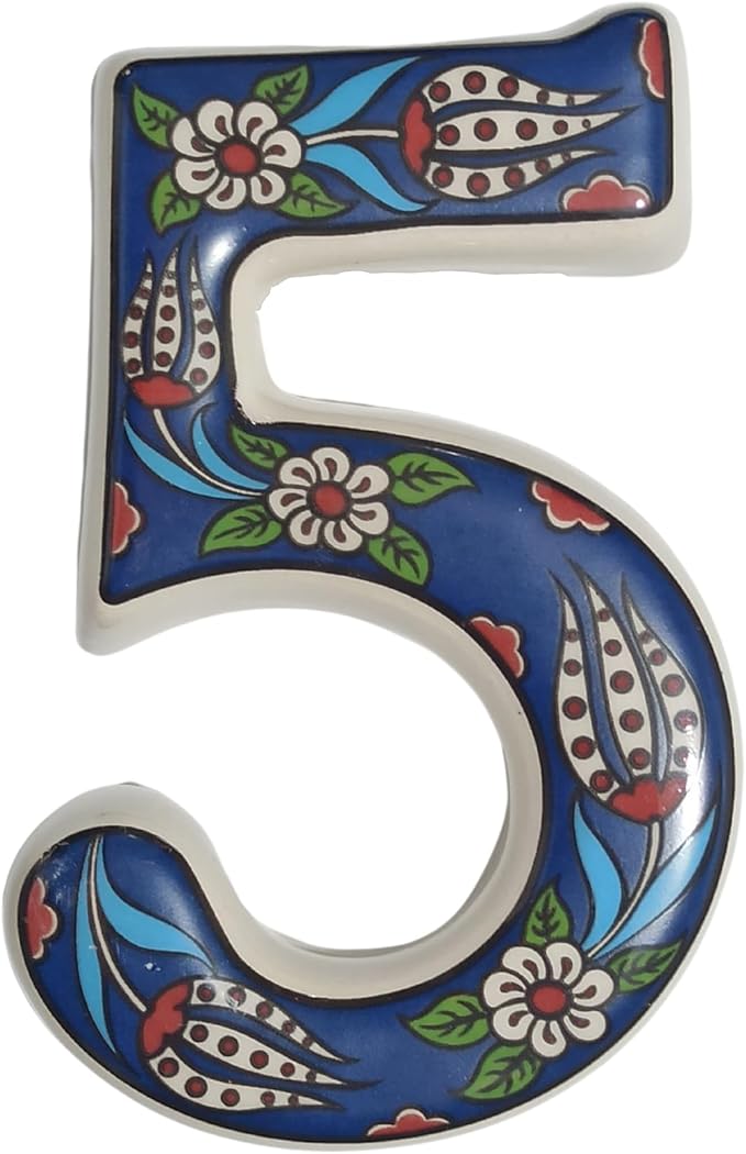 Large Ceramic Housewarming Sign Ceramic Address Plaque House Numbers Sign Door Personalized Coloured Decorative Hand Decoratede Housewarming Gifts Tulip Design 12 * 9 cm (Navy Blue, 5)