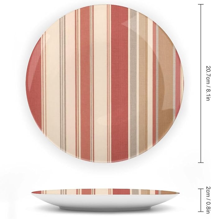 Home Decorations China Plates, Thibaut Coral Orange And White Stripes Customize Christmas Gifts Ceramic Dinner Plates for Table Housewarming Gifts Farmhouse Decor, with Vertical Stand